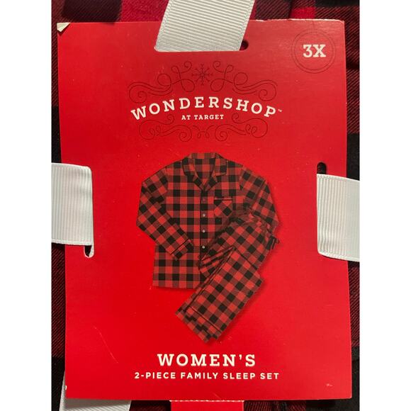 NWT Wondershop Pajamas Set Christmas Holiday Womens 3X Red Bk Plaid Matching Pjs - Picture 1 of 4